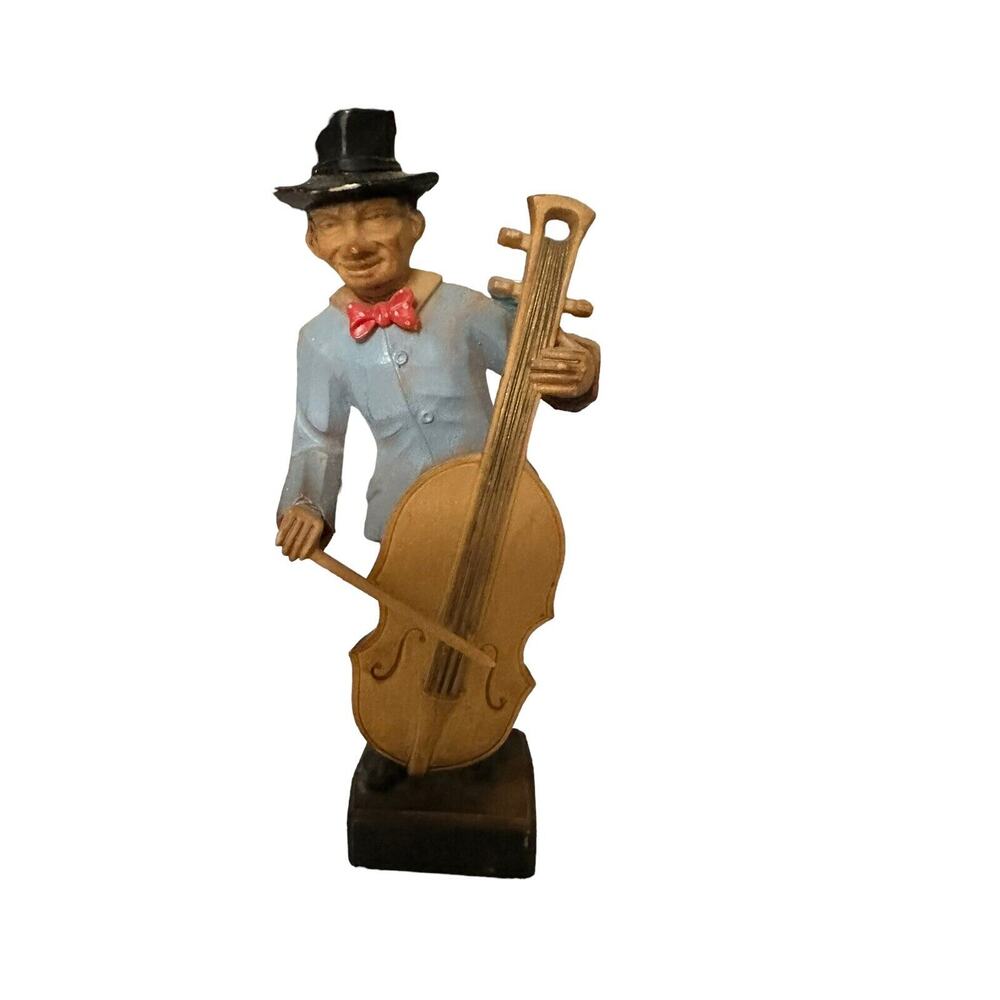 Black Forest Mid Century Resin Figurine Musician Bass 6 inch Tall West Germany